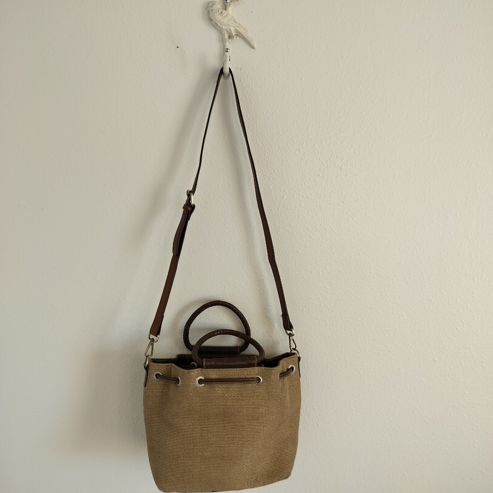 Relic by Fossil drawstring‎ bucket bag Brown/Tan Cottagecore Vintage Boho Casual - Picture 3 of 9